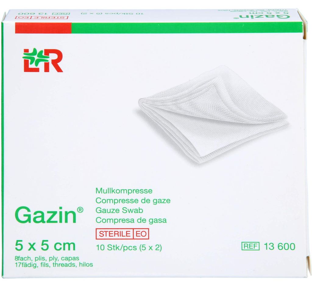 Gazin Mullkompressen 5 x 5 cm 8fach steril, 10 St. Produktbild 