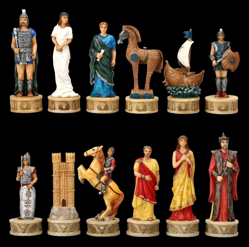 Schachfiguren Set - Kampf um Troja - groß - 32 Figuren - Strategie - griechisch - H 9,5 cm bis 12 cm