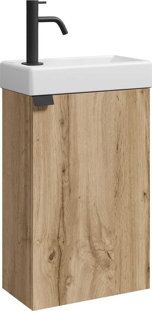 Badplaats Gäste-WC Waschtisch Set Apollo 40 x 22 cm Eiche Hell - Platzsparende Badmöbel Set mit Waschbecken und Unterschrank