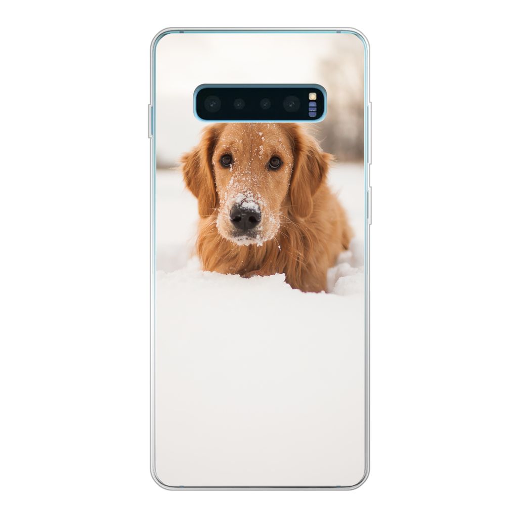 MuchoWow Handyhülle Schutzhülle Hülle für Samsung Galaxy S10 Plus Hund - Schnee - Winter Silikon Softcase Handy Hülle - Schutzhülle