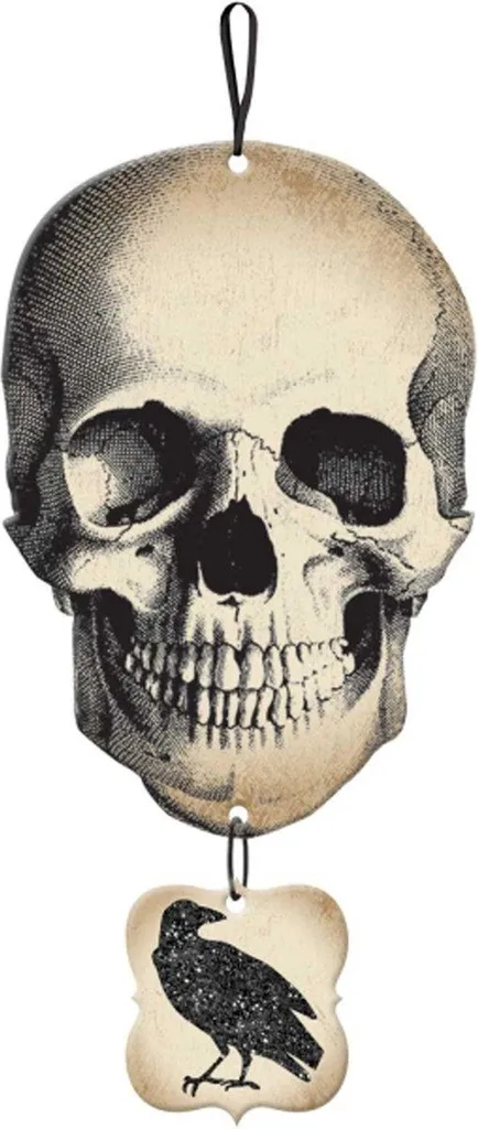 AMSCAN Décoration Tête de Mort avec Corbeau Pailleté pour Mur Halloween
