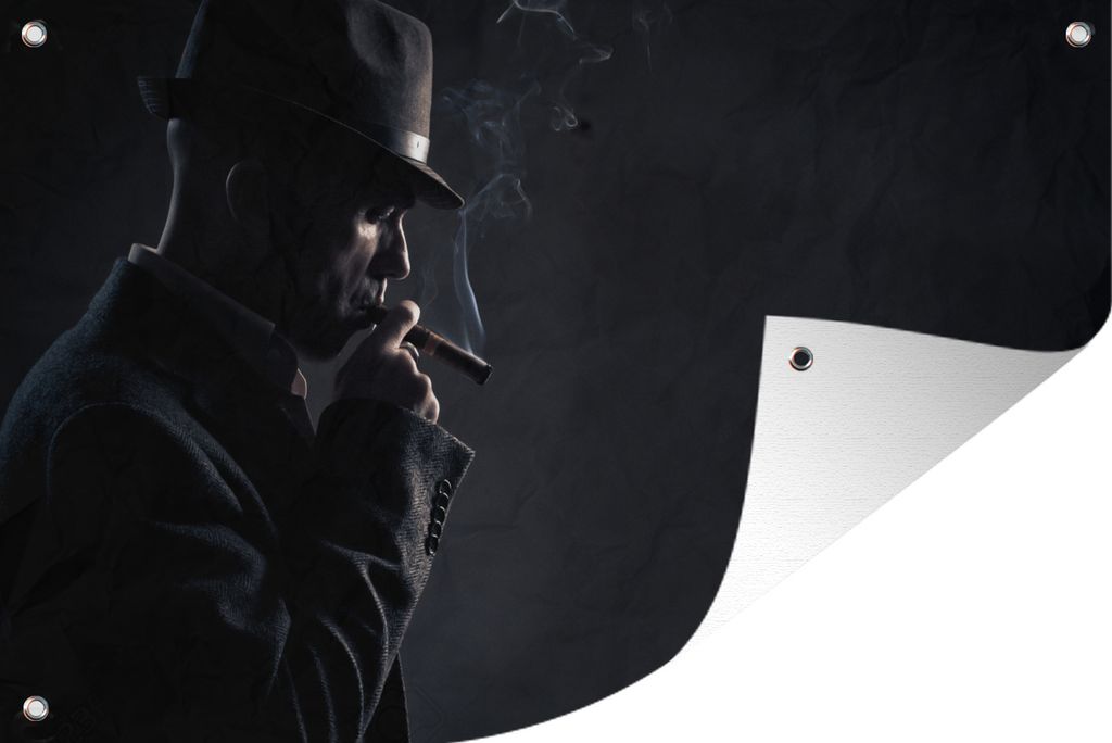 MuchoWow 60x40 cm Outdoor-Poster Gartendeko Sichtschutz Garten Poster für den Garten Zigarre rauchender Mann im Film noir