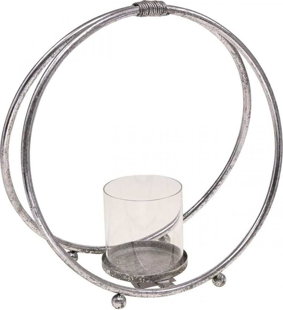 Windlicht Vintage-Stil Metall Silber mit Glaszylinder Ø33cm für Stumpenkerzen Kerzenhalter Antik-Deko