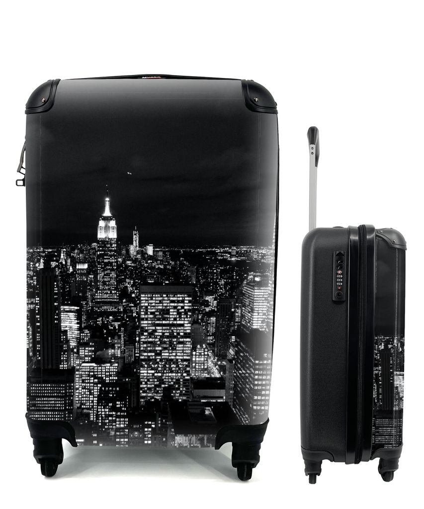 MuchoWow Koffer Handgepäck Trolley Rollkoffer Kleine Reisekoffer mit 4 Rollen - Skyline - Schwarz - Weiß - New York - Amerika - Cabin Size < 55...