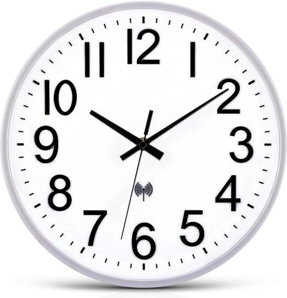 Pendule murale radio-pilotée 30cm - Horloge moderne blanche pour le salon