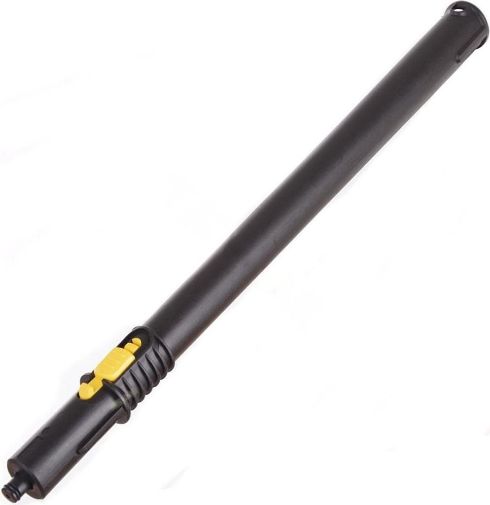 A black extension tube with a yellow trigger mechanism is shown against a white background.