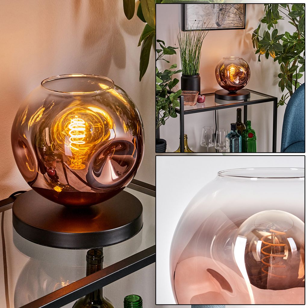 Carrone Tischlampe aus Metall/Glas in Schwarz/Kupferfarben/Klar
