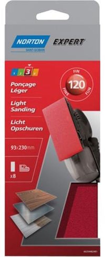 Norton Expert Schleifpapier 93x230mm K120 8er VE Ungelocht zum Einspannen
