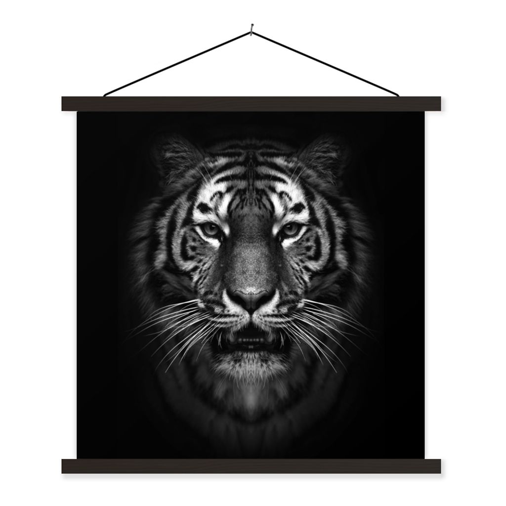 MuchoWow Textilposter Tiger - Tiere - Schwarz - Weiß - Porträt - Wild 40x40 cm mit schwarzem Rahmen - Fotos
