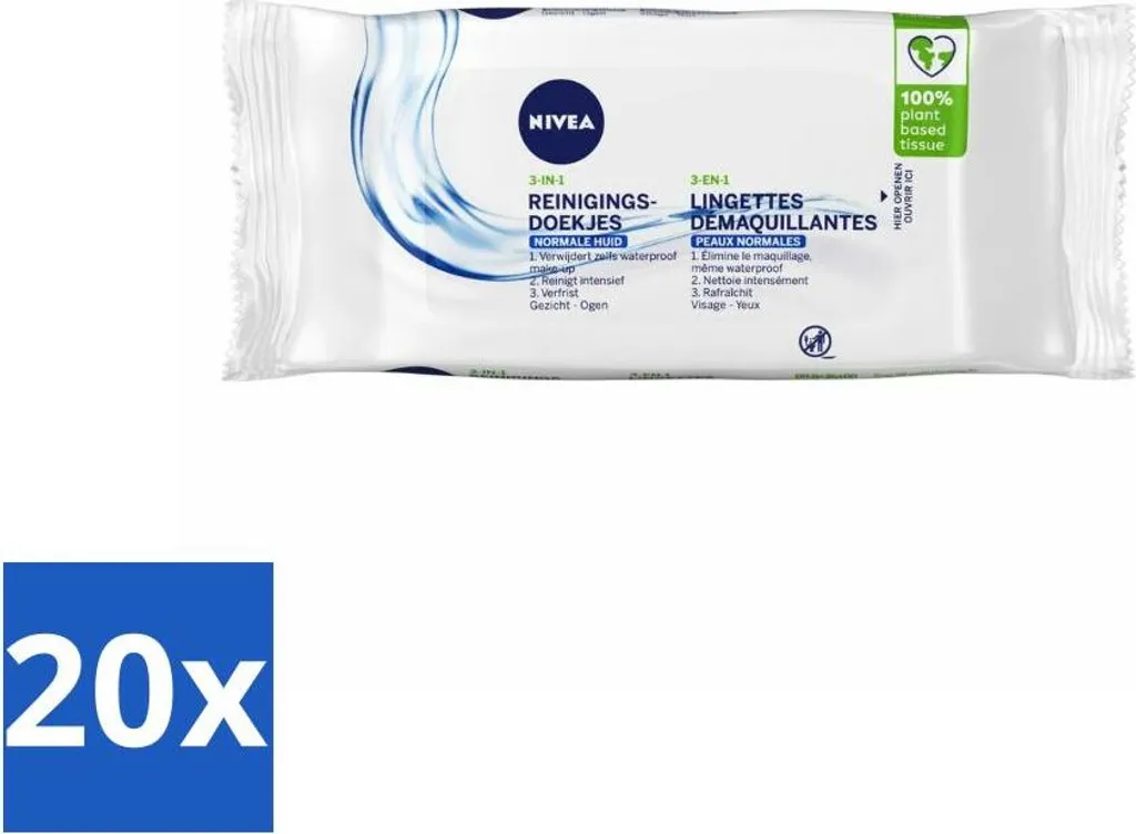 Lot de 20 Lingettes Démaquillantes Visage NIVEA pour Maquillage Waterproof