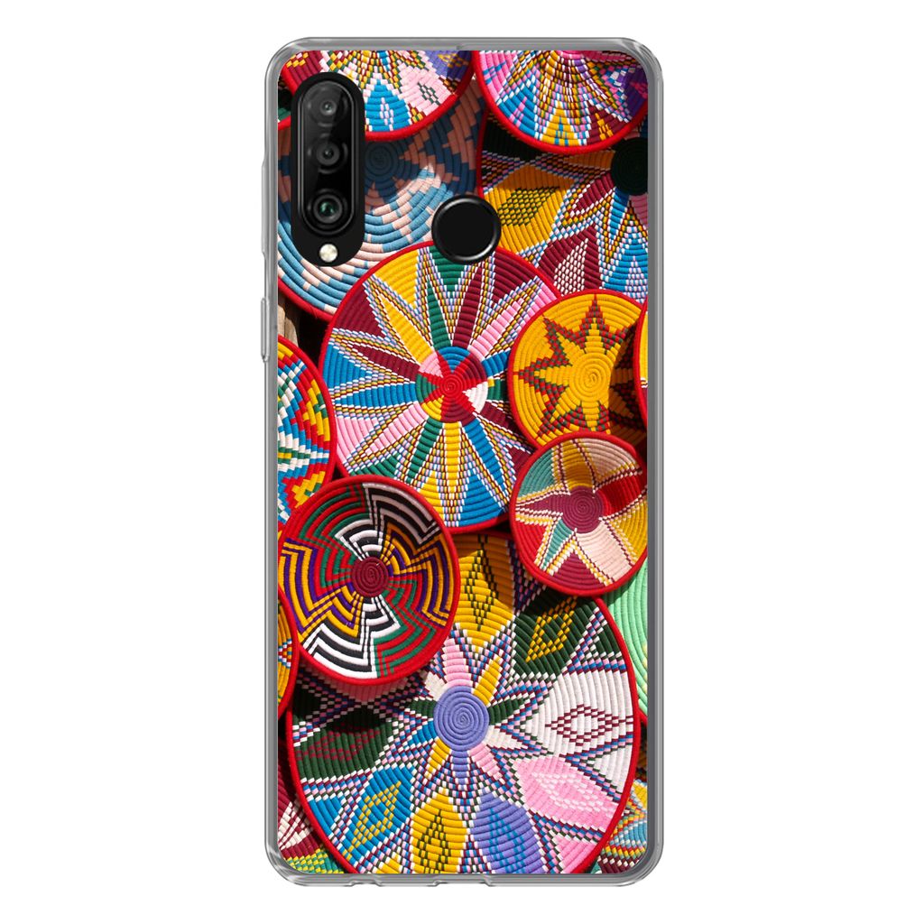 MuchoWow Handyhülle Schutzhülle Hülle für Huawei P30 Lite Kreis - Muster - Farben Silikon Softcase Handy Hülle - Handyhülle