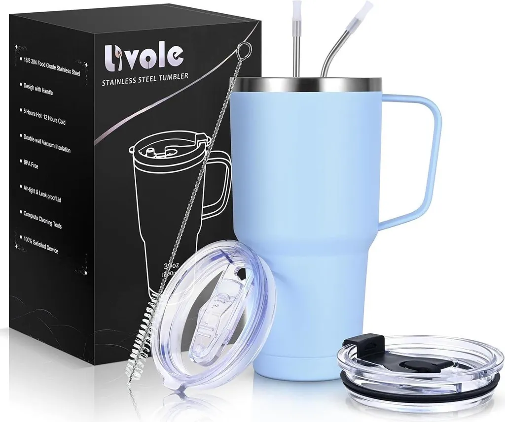 Travel Mug Livole 30oz Blu Chiaro - Tazza Termica per Caffè e Sport