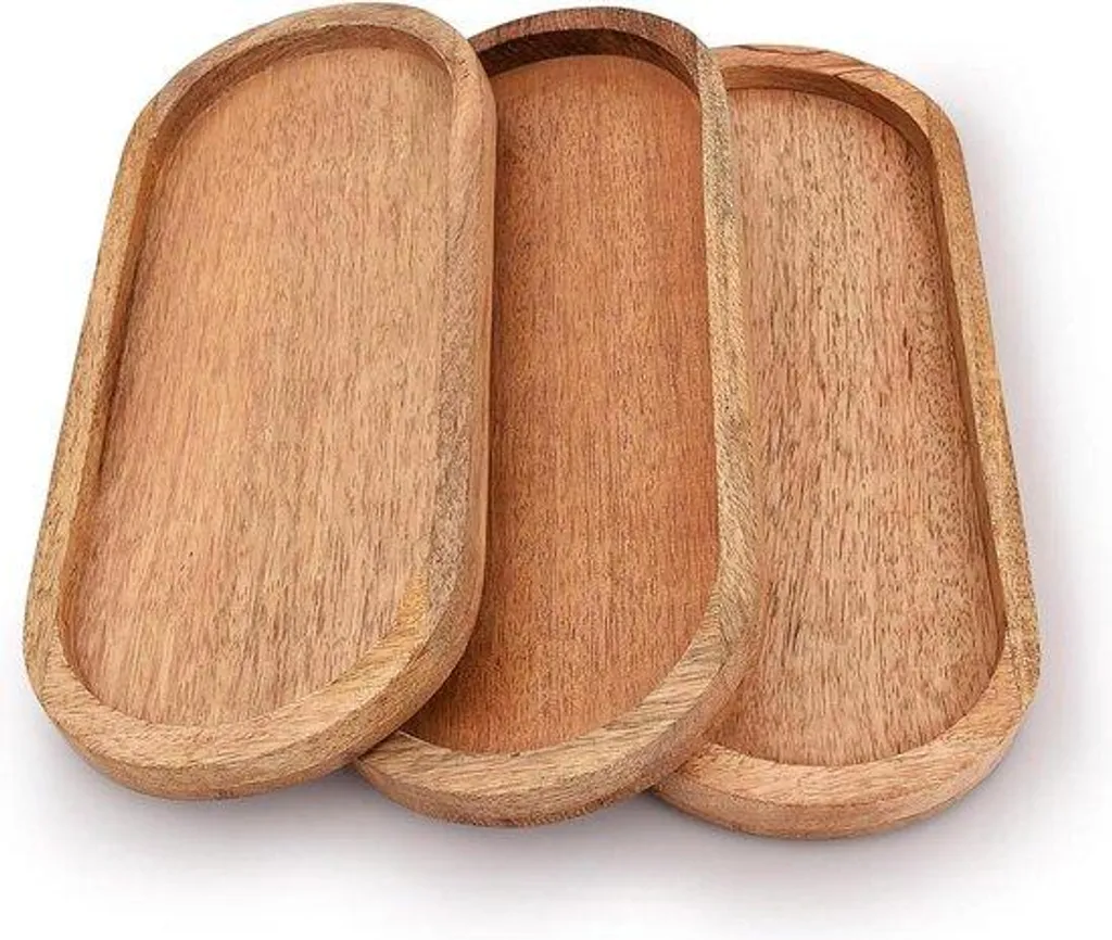 Plateaux de service ovales en bois massif pour sushis et snacks - 3 pcs