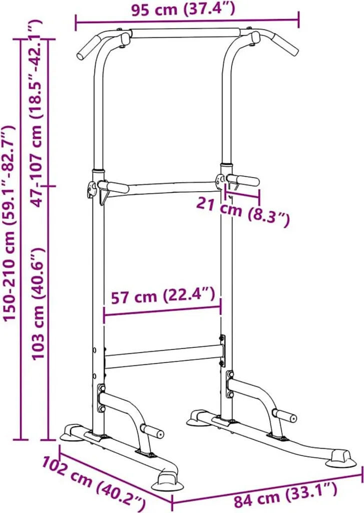 Station de dips robuste Power Tower noire avec barre de traction fixe