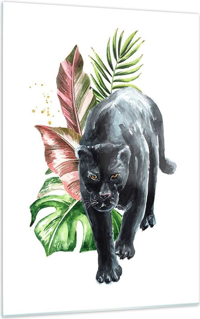 Bilder auf glas - Einteilig - Schwarz Panther Blätter - 50x70cm - Glasbilder - Wandbilder - Bilder - zum Aufhängen bereit - Wanddekoration aus Gl...