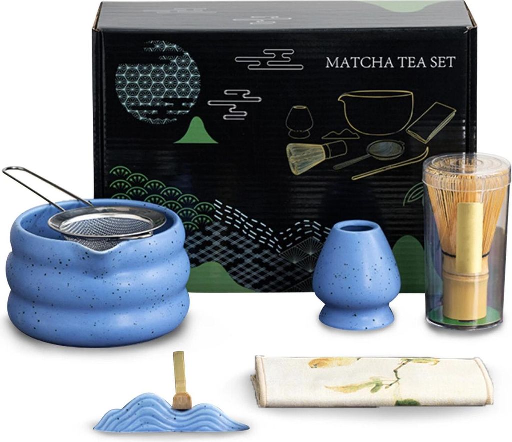 7 Stück Matcha Set, Matcha Besen, Matcha Schale mit Ausgießer, Matcha Tee Set mit Zubehör für die traditionelle Matcha-Zeremonie Inklusive Matc...