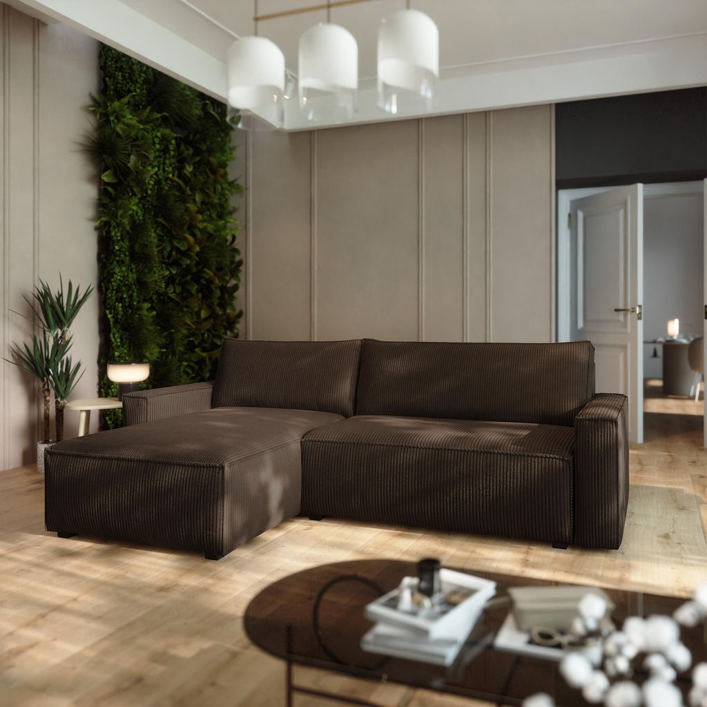 Masseno Ecksofa BESMIR mit Schlaffunktion L-Form, Sofa mit Bettkasten, Wohnzimmersofa, Couch, Soffa, Bettsofa, Couchgarnitur- Braun, POSO 06