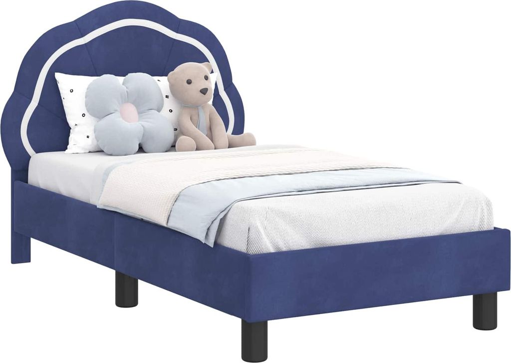 vidaXL Kinderbettgestell mit Kopfteil Polizeiblau 70 x 140 cm Samt