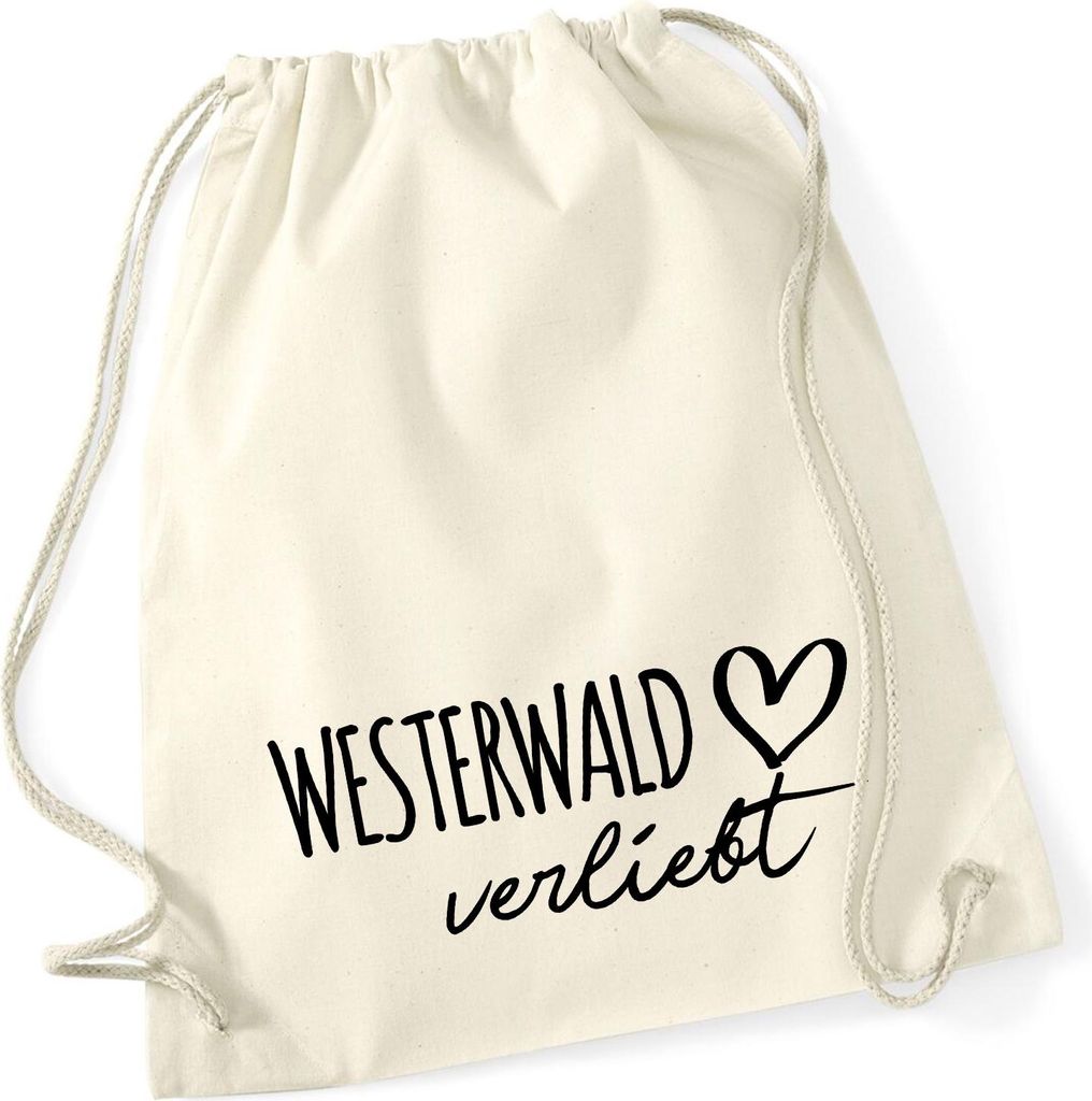 Huuraa Turnbeutel Westerwald verliebt 12 Liter Natural Baumwolle Rucksack Geschenkidee