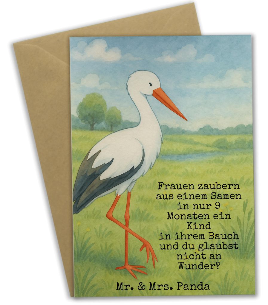 Mr. & Mrs. Panda Grußkarte Storch Design - Weiß - Geschenk, Baby, Mutter, Lustige Sprüche, osterkarte, Störche, Geburt, Schwangerschaft, weihna...