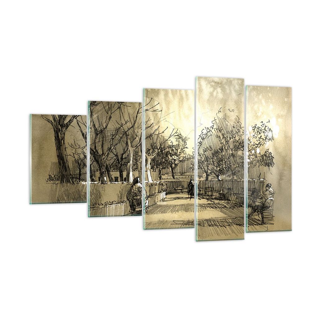 Bilder auf glas - Park Spaziergang Baum - 100x60cm - Glasbilder - Wandbilder - Kunstdruck - zum Aufhängen bereit - Wanddekoration aus Glas - Glas ...