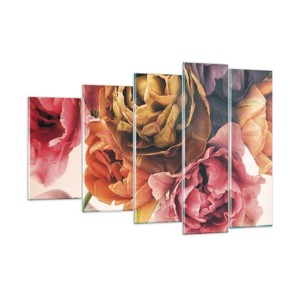 Bilder auf glas - 5 Teile - Blumenstrauß Blumen Braut - 150x100cm - Glasbilder - Wandbilder - Bilder - Wanddekoration aus Glas - Glas Bilder - Wan...