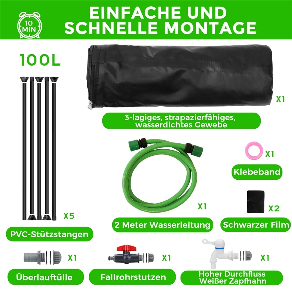 Mucola Tonneau de pluie 100L pliable : récupérateur d'eau compact vert