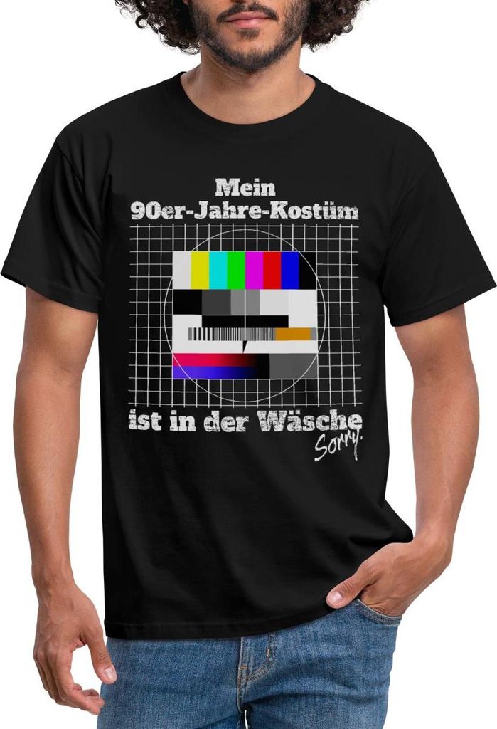 Spreadshirt Testbild 90er Jahre Kostüm In Der Wäsche Fasching Karneval Männer T-Shirt, S, Schwarz