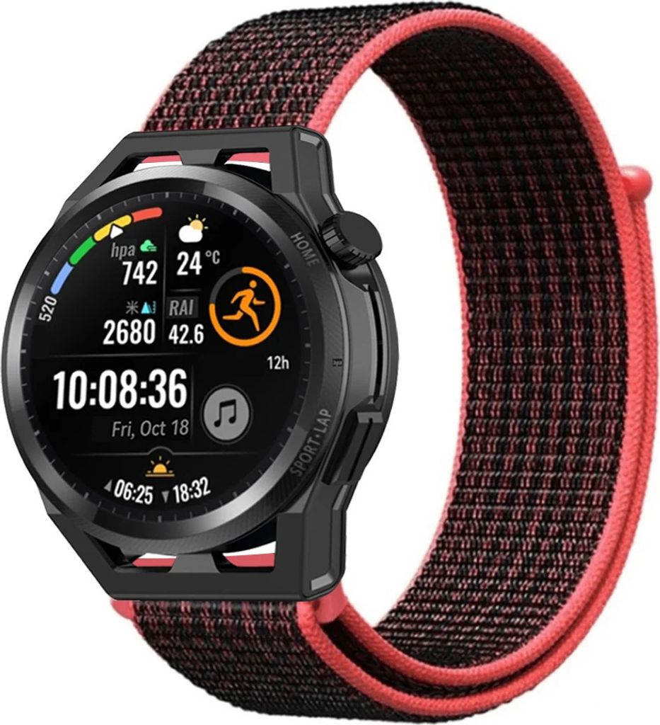 Strap-it Huawei Watch GT Nylonarmband (Schwarz/Rot)