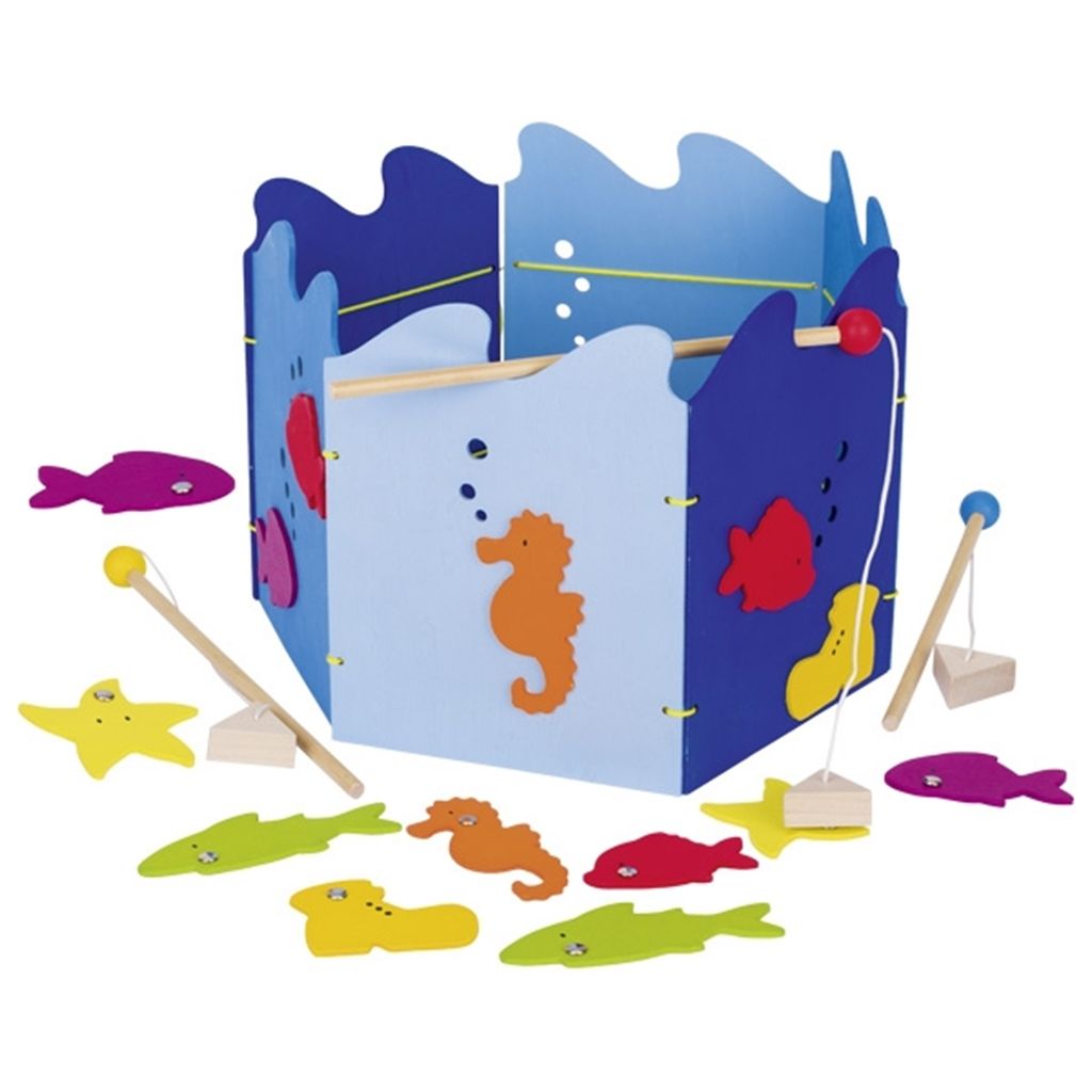 Jeu de pêche en bois 15 poissons, 3 cannes à pêche Image du produit 