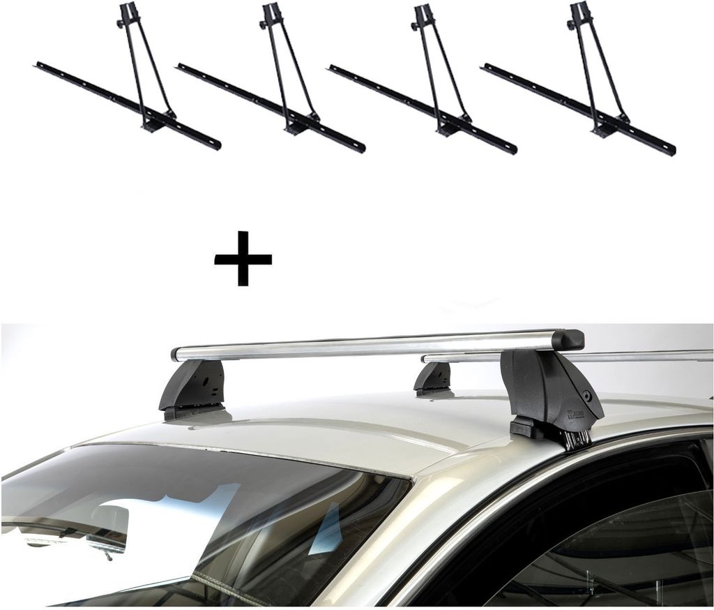 4x Fahrradträger ORION + Dachträger K1 PRO Aluminium kompatibel mit für Ford Focus I Station Wagon (5Türer) 98-04