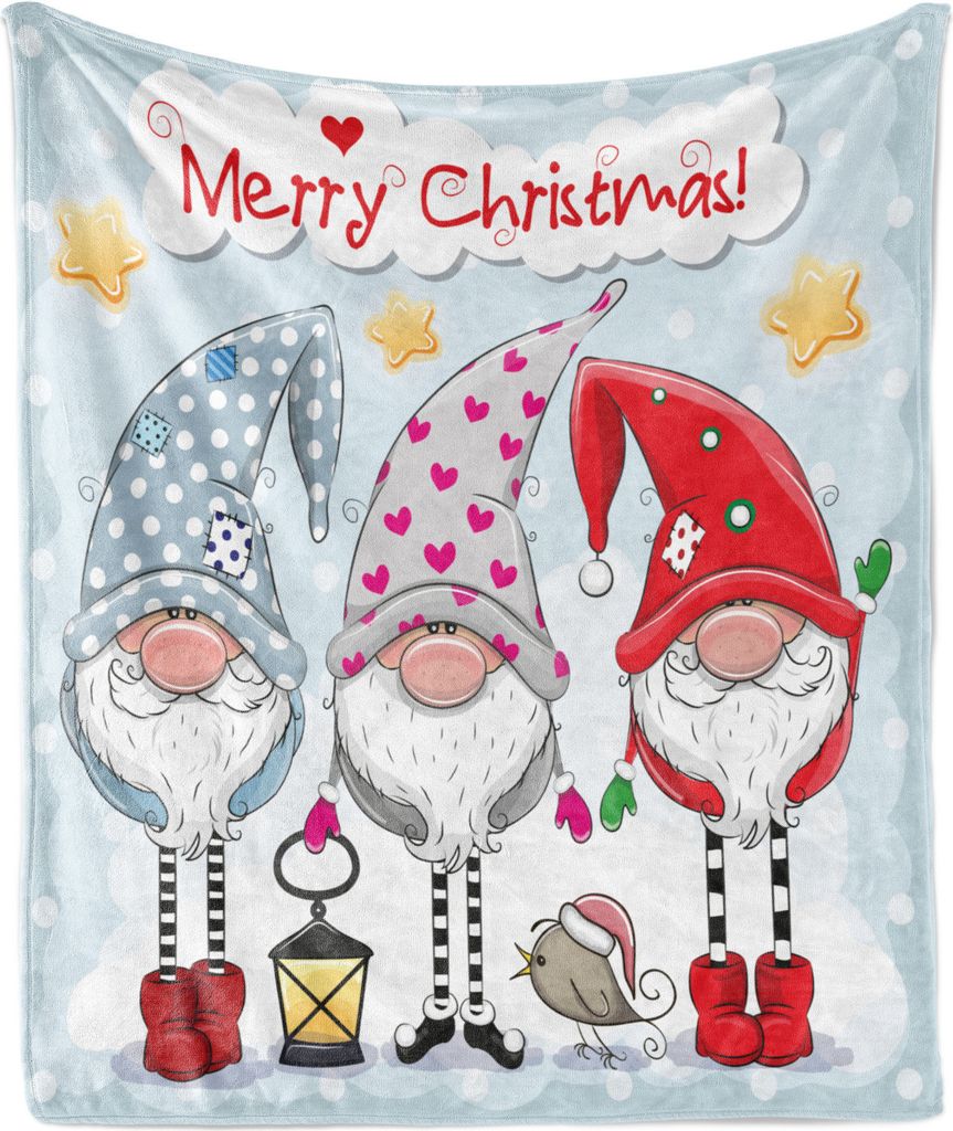 ABAKUHAUS Weihnachten Weich Flanell Fleece Decke, Cartoon Zwerge mit lustigen Noses Sterne und kleiner Vogel Weihnachten Zusammensetzung, 175 x 230...