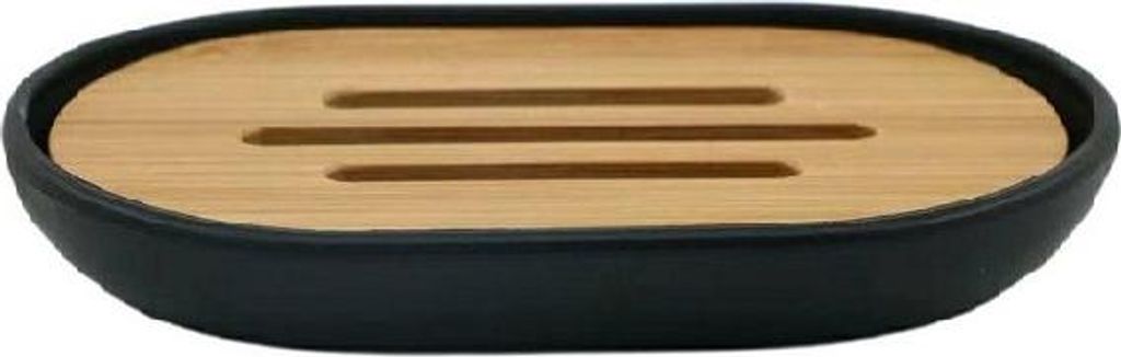 Seifenschale, modern, schwarz mit Holzoptik Lago