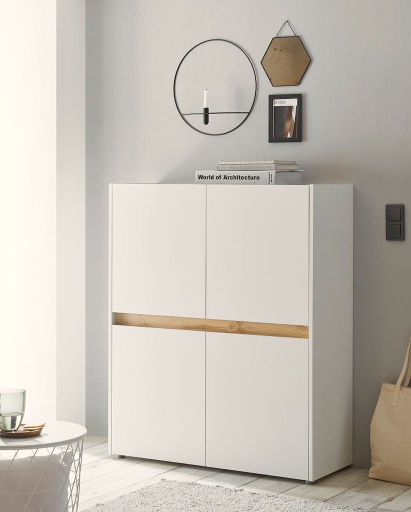 Highboard 100x120 cm Eiche Weiss 4-türig BOSTON