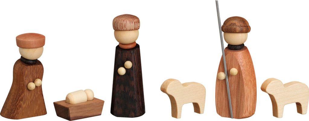 Seiffener Volkskunst - Miniatur, Christi Geburt, Edelholzausführung, 6-teilig, 7 cm