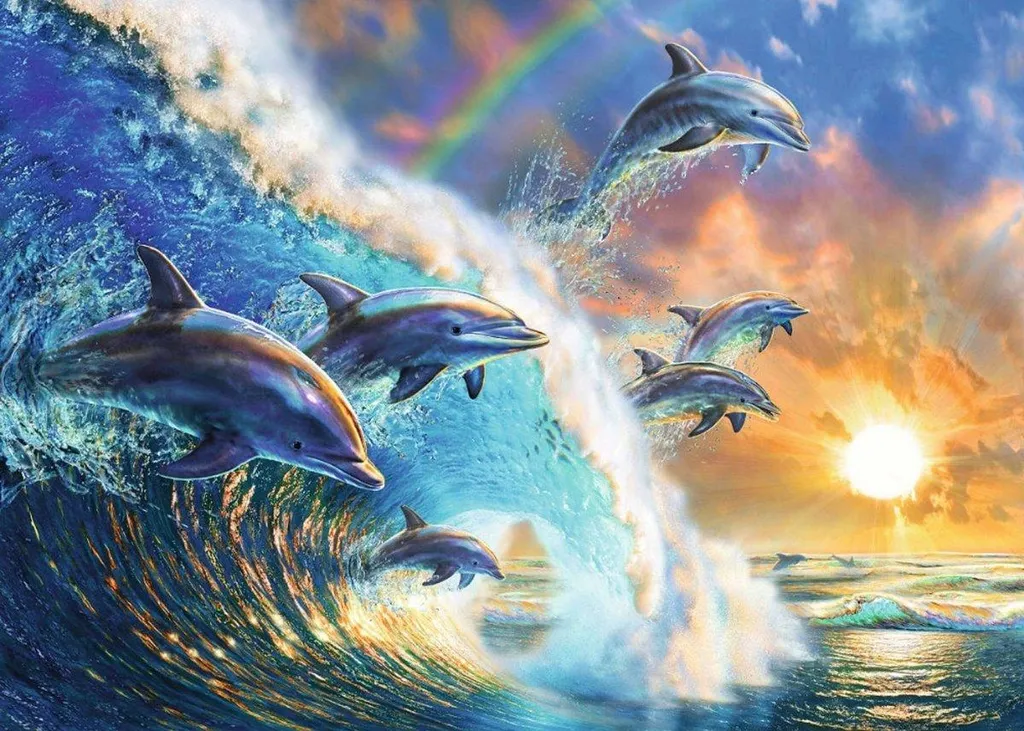 Anti-stress : Kit Broderie de Diamants Dauphins 45x60 cm pour Détente