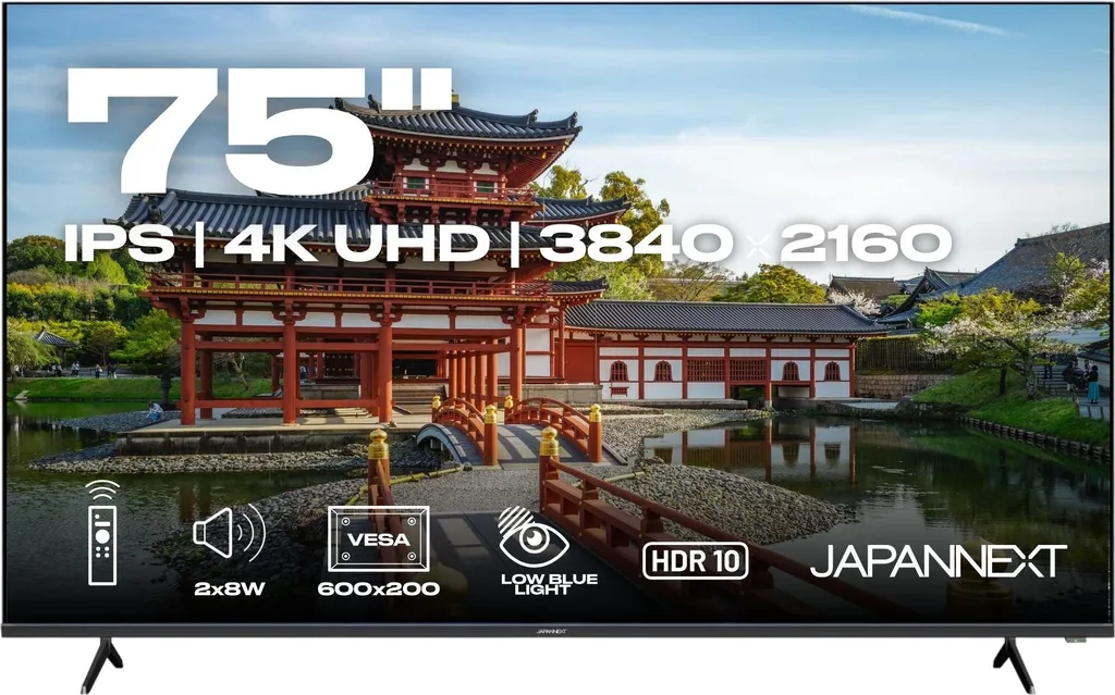 JAPANNEXT Großformat Monitor 75" IPS 4K UHD (3840x2160) JN-IPS7500UHDR-U
