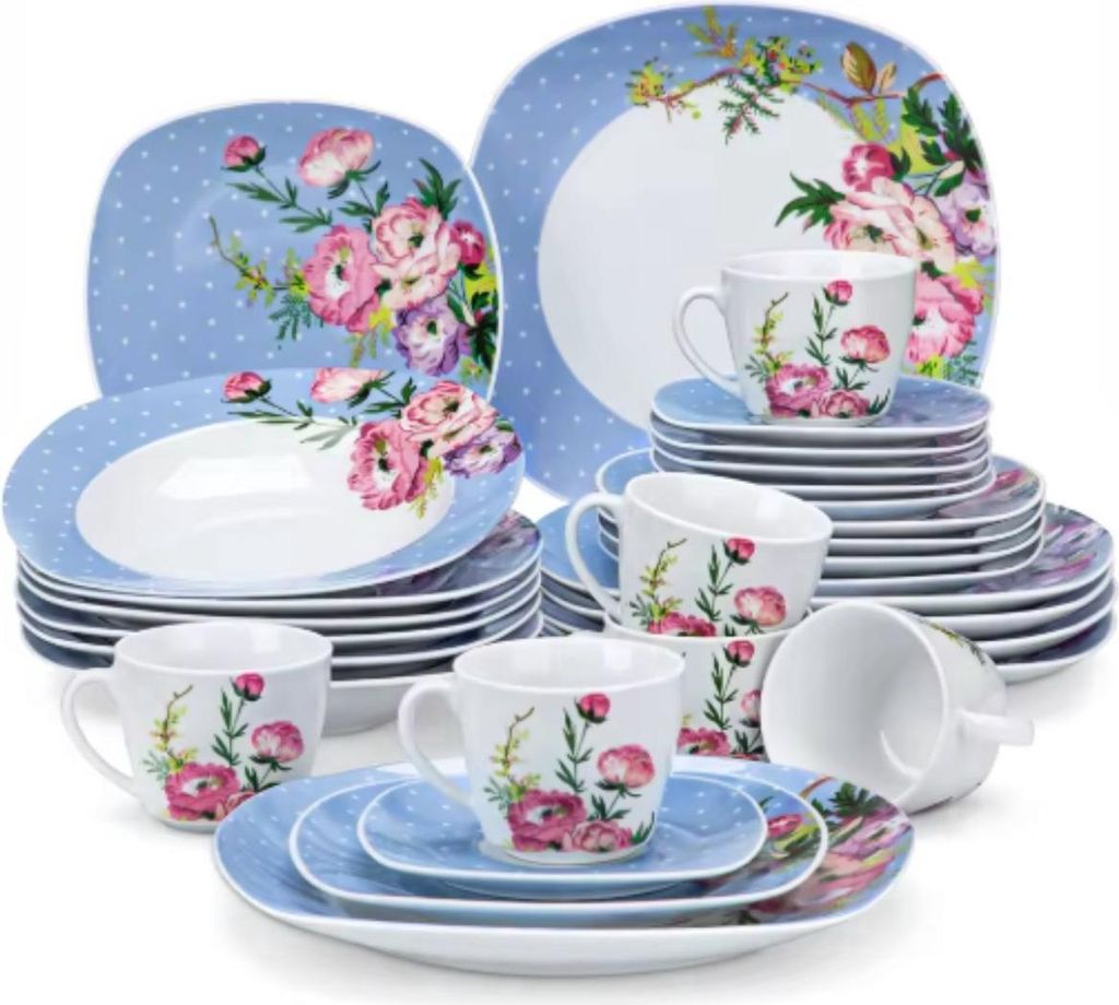 Ornamental Serviesset – Tafelservice – 12 Personen – 60-teilig – Keramik – Blau – Kleine Teller – s Design