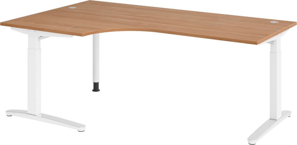 bümö Schreibtisch Serie-XB - Nachbildung: Nussbaum, Größe: Eckschreibtisch 200 x 120 cm, Gestell: Weiß/Alu poliert