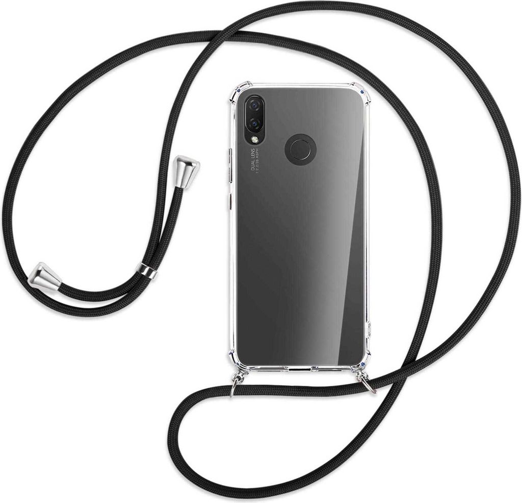 Handykette Backcover-Schutzhülle mit Band (Metall silberfarben) für Huawei P Smart Plus, nova 3 / 3i - schwarz