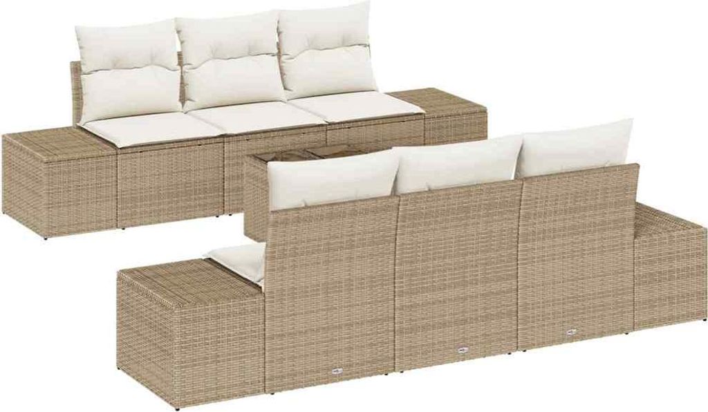 SYFAX Garten-Sofa-Set mit Kissen 8 pcs Beige und Creme Poly-Rattan