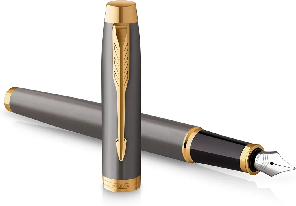 Parker IM Stylo Plume Finition Gris Mat et Or Pointe Moyenne en Coffret