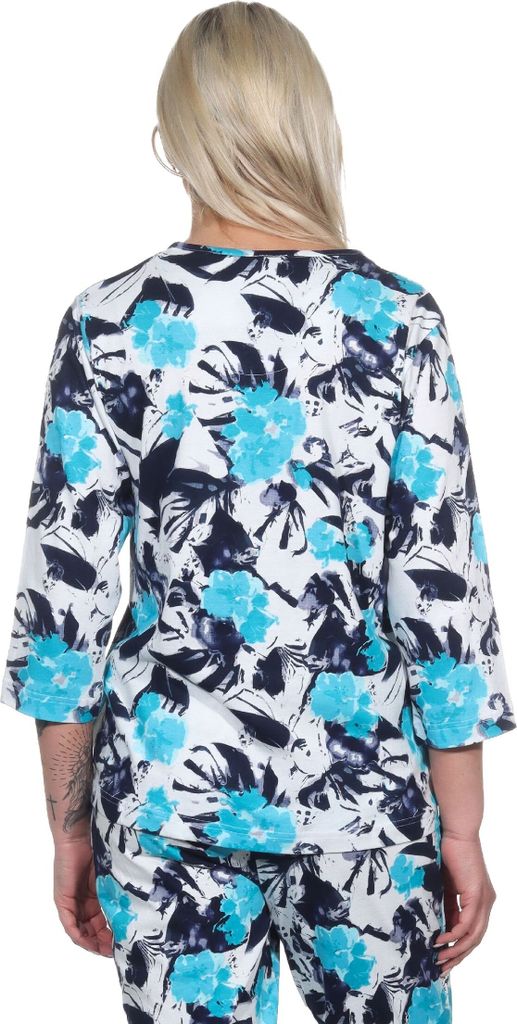 Damen Schlafanzug Shirt langarm Pyjama Oberteil Mix & Match in floraler Optik ; hellblau , 40