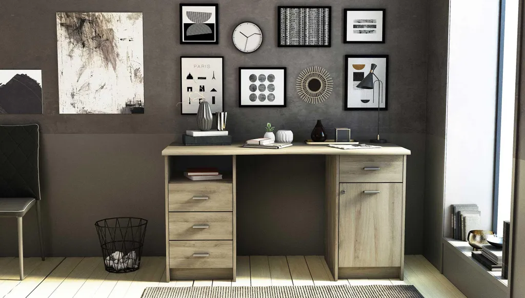 Bureau Moniek-Kronberg en chêne avec finition artisanale et rangements