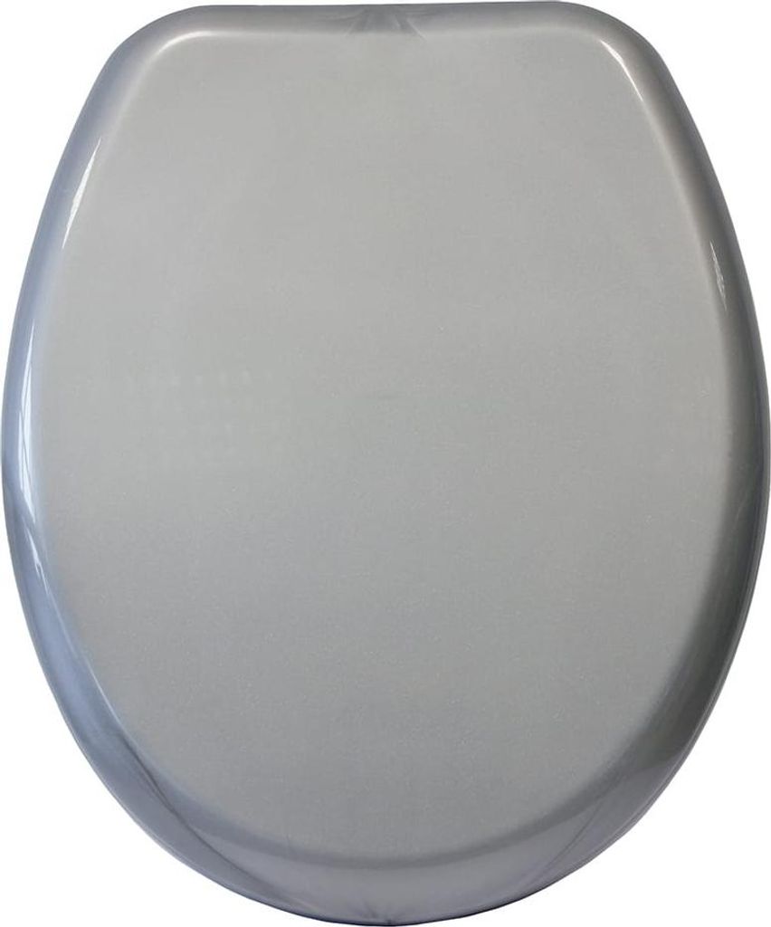A top-down view of a closed toilet seat.