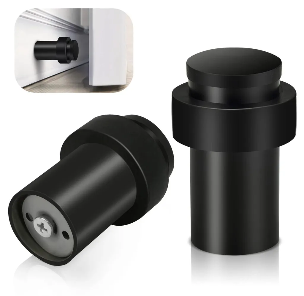 Lot de 2 butées de porte noires en acier inoxydable robuste de 65 mm