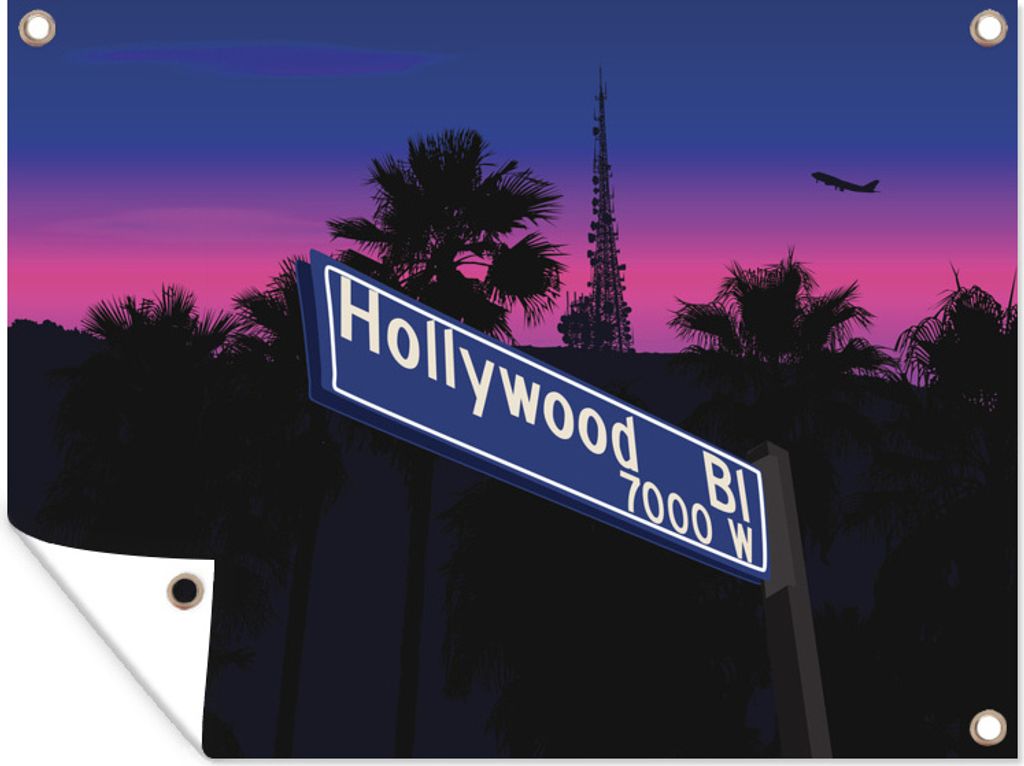 MuchoWow 80x60 cm Outdoor-Poster Gartendeko Sichtschutz Garten Poster für den Garten Eine Illustration eines Straßennamens in Hollywood in der ...