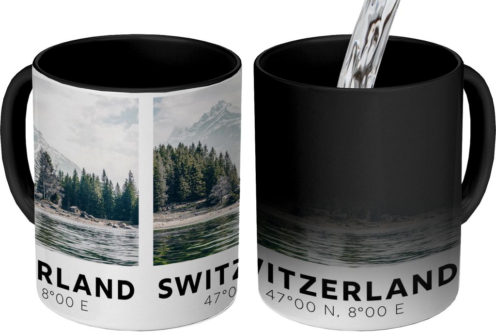MuchoWow Zauber Tasse Zaubertasse Magic Schweiz - See - Berge 350 ml Farbwechsel Becher Geschenk Geschenkidee - Magic-Tasse - Fototasse - Keramik...