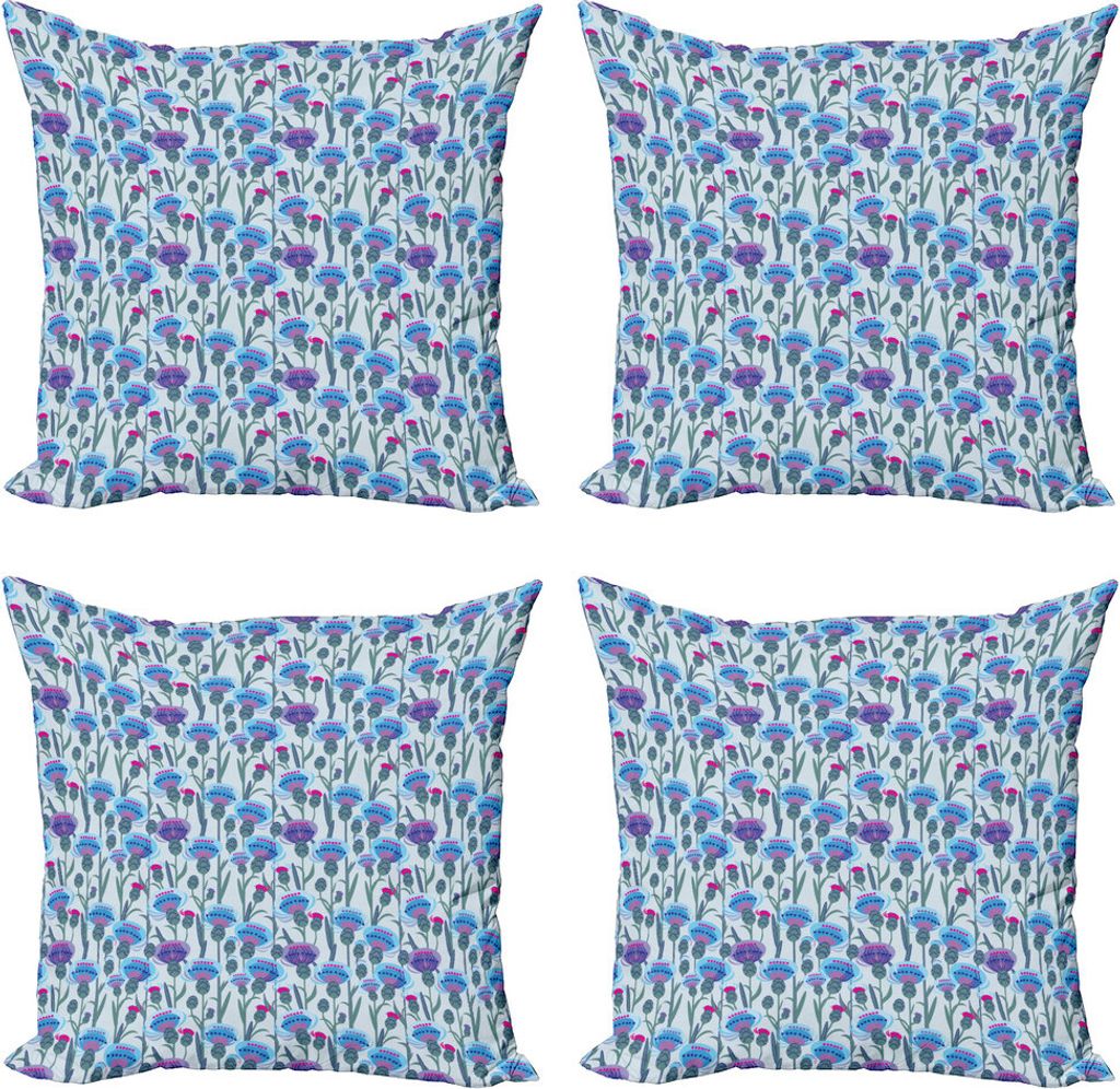 ABAKUHAUS Distel Kissenbezug Set (4 Stück), Thistle Blumenstrauß Drucken, Moderner Doppelseitiger Digitaldruck, 40 cm x 40 cm, Mehrfarbig