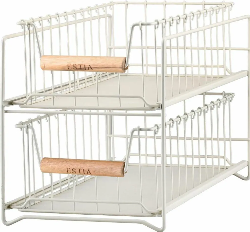 Panier de Rangement en Métal Beige - Corbeille Décorative Grillagée ESTIA